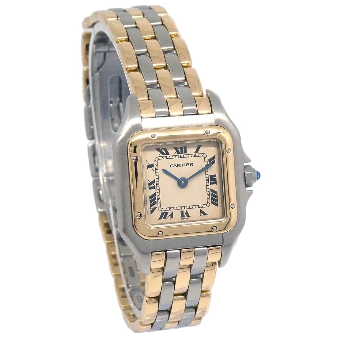 CARTIER PANTHERE WATCH 18KYG SS: Cartier Panthere Watch 18KYG SS Brand: Cartier Type: Wristwatch Material: Band Material Stainless Steel, 18KYG, Case Material Stainless Steel, 18KYG Color: Band Color Gold, Silver, Dial Color Beige