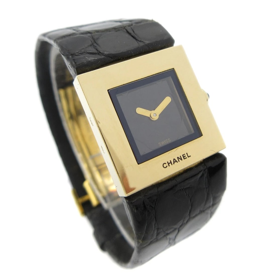 CHANEL WATCH 18K YG: Chanel Watch 18K YG Brand: CHANEL Type: Wristwatch Material: Band Material Leather, Case Material Yellow Gold Color: Band Color Black, Dial Color Black Case Color Gold Size: Band Width 18 mm Case: