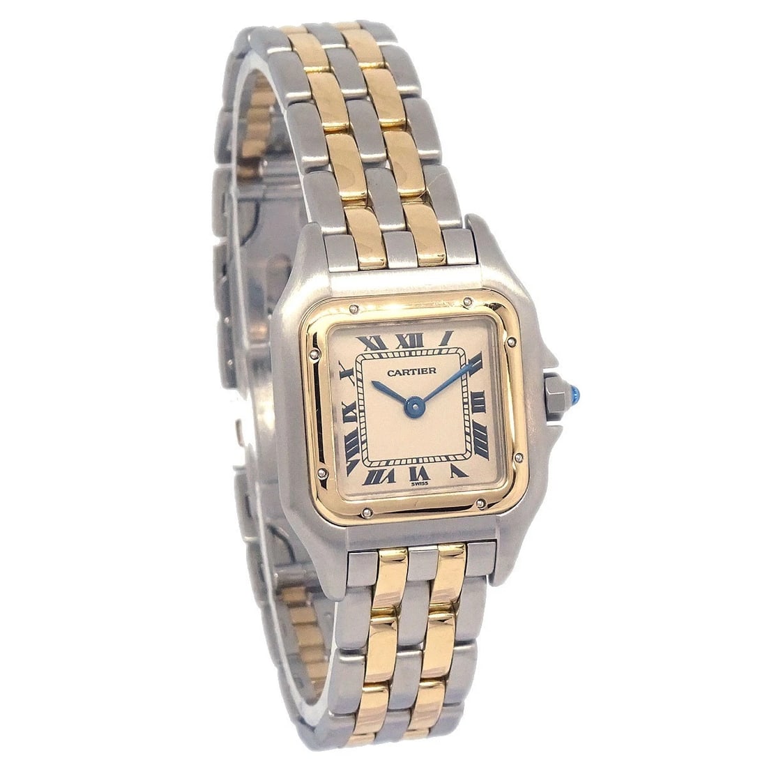 CARTIER PANTHERE WATCH 18KYG SS: Cartier Panthere Watch 18KYG SS Brand: Cartier Type: Wristwatch Material: Band Material Stainless Steel, 18KYG, Case Material Stainless Steel, 18KYG Color: Band Color Gold, Silver, Dial Color Beige