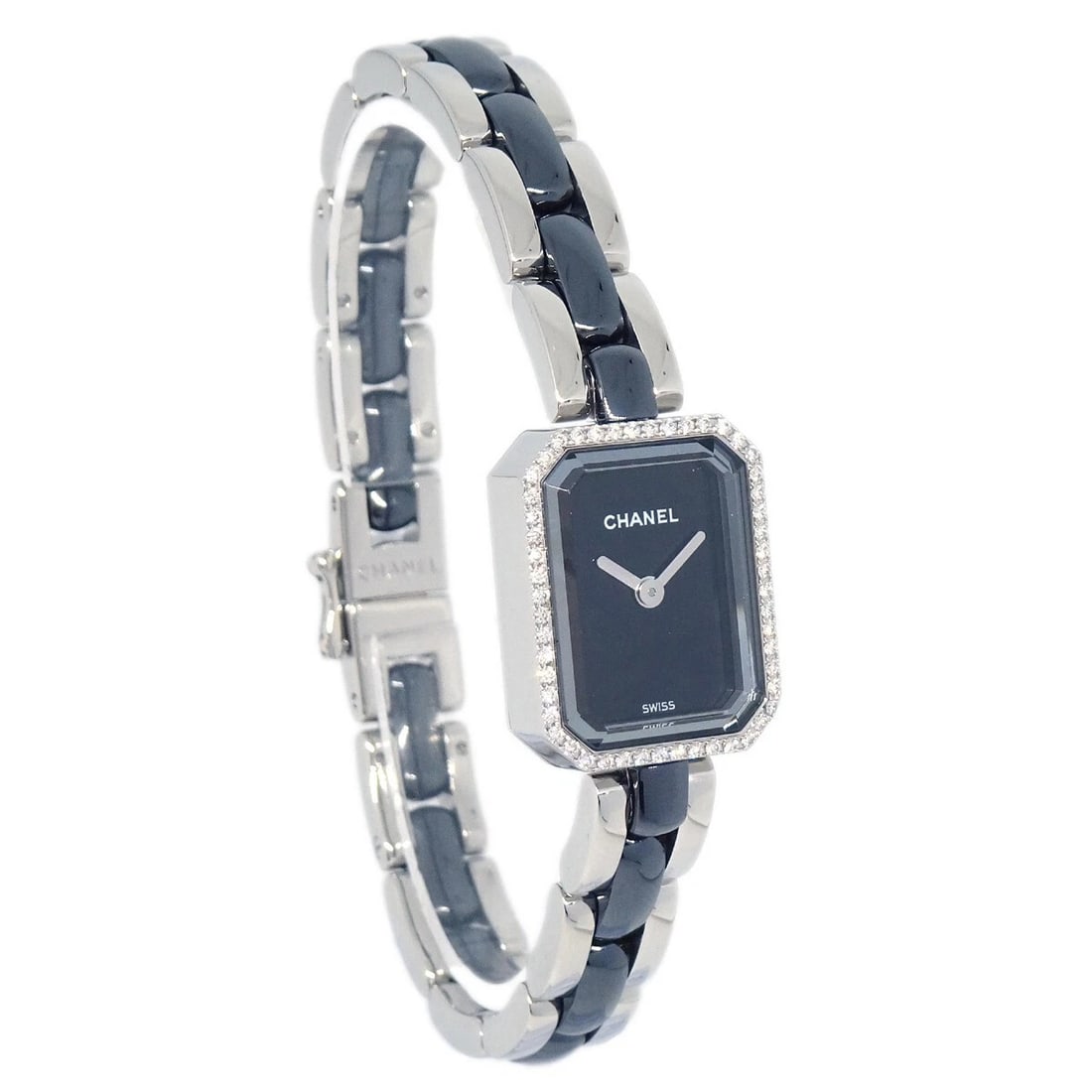 CHANEL PREMIERE WATCH CERAMIC SS DIAMOND: Chanel Premiere Watch Ceramic SS Diamond Brand: CHANEL Type: Watch Material: Band Material Ceramic, Case Material Stainless Steel Color: Band Color Silver, Dial Color Case Color Black Size: Case: