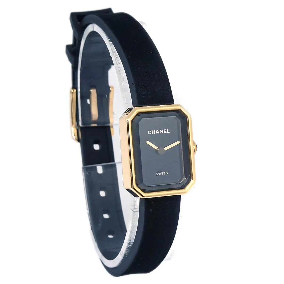 CHANEL PREMIERE WATCH BLACK 18KYG: Chanel Premiere Watch Black 18KYG Brand: CHANEL Type: Wristwatch Material: Band Material Rubber, Case Material 18K Color: Band Color Black, Dial Color Black Case Color Gold Size: Case: W 15 x H 19