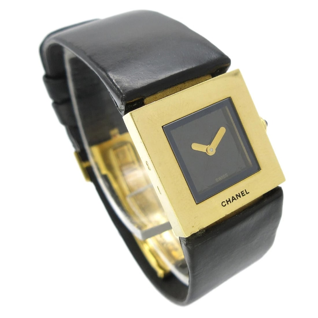 CHANEL WATCH 18KYG GOLD BLACK: Chanel Watch 18KYG Gold Black Brand: CHANEL Type: Wristwatch Material: Band Material Leather, Case Material Yellow Gold Color: Band Color Black, Dial Color Black Case Color Gold Size: Case: W 19 x