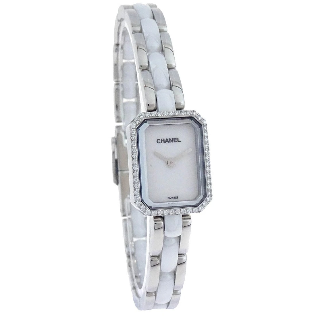 CHANEL PREMIERE WATCH CERAMIC SS DIAMOND: Chanel Premiere Watch Ceramic SS Diamond Brand: CHANEL Type: Watch Material: Band Material Ceramic, Stainless Steel, Case Material Stainless Steel Color: Band Color Silver, Dial Color White Case Co
