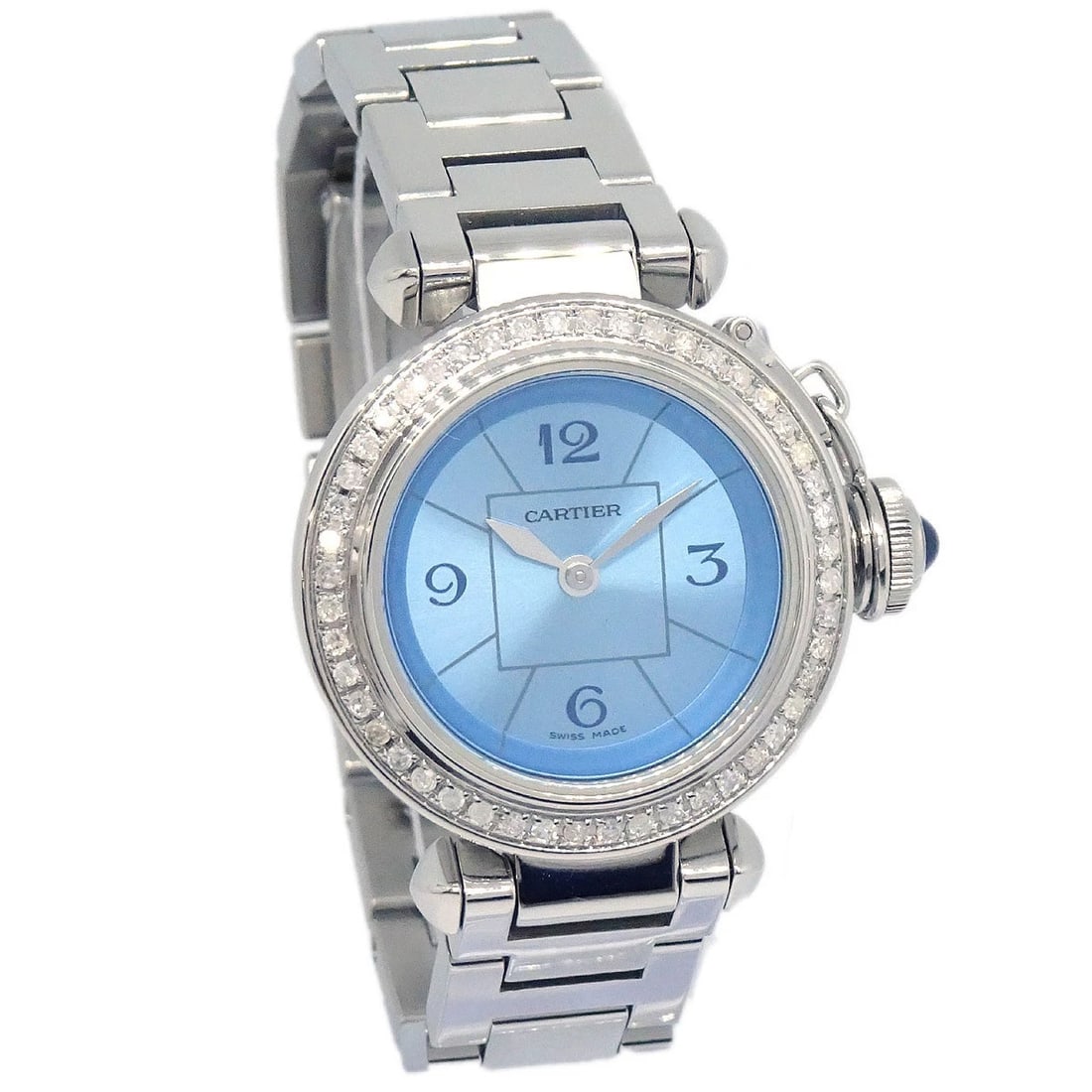 CARTIER WATCH SS DIAMOND: Cartier Watch SS Diamond Brand: Cartier Type: Wristwatch Material: Band Material Stainless Steel, Case Material Stainless Steel Color: Band Color Silver, Dial Color Blue Case Color Silver Size: Ca
