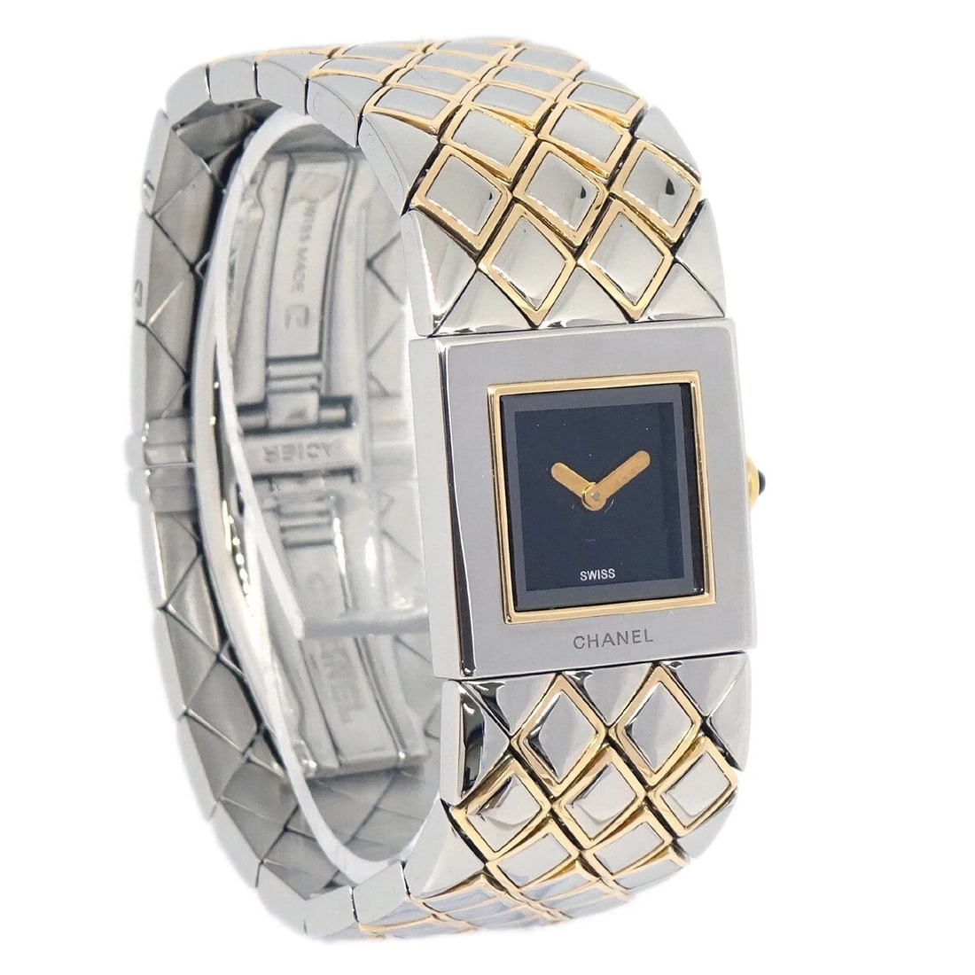 CHANEL WATCH SS 18KYG: Chanel Watch SS 18KYG Brand: CHANEL Type: Wristwatch Material: Band Material Stainless Steel, 18KYG, Case Material Stainless Steel, 18KYG Color: Band Color Silver, Gold, Dial Color Black Case Color