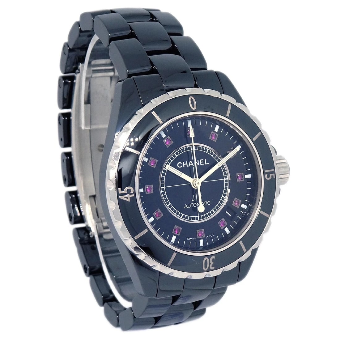 CHANEL J12 WATCH CERAMIC RUBY: Chanel J12 Watch Ceramic Ruby Brand: CHANEL Type: Wristwatch Material: Band Material Ceramic, Case Material Ceramic Color: Band Color Black, Dial Color Black Case Color Black, Silver Size: Case: D