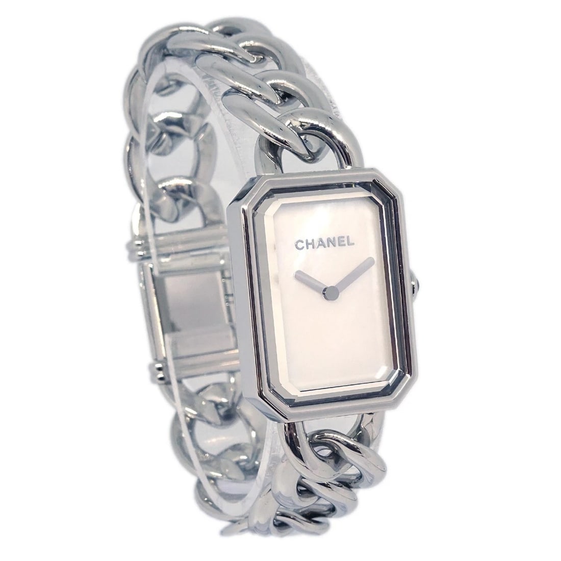 CHANEL WATCH SILVER SS SHELL: Chanel Watch Silver SS Shell Brand: CHANEL Type: Watch Material: Band Material Stainless Steel, Case Material Stainless Steel Color: Band Color Silver, Dial Color White Case Color Silver Size: