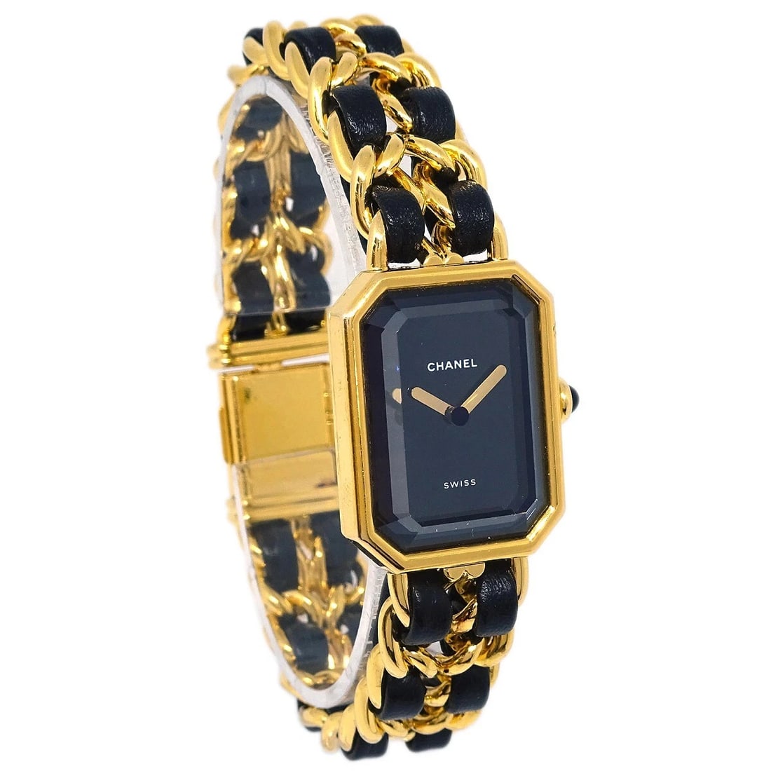 CHANEL WATCH GOLD: Chanel Watch Gold Brand: CHANEL Type: Wristwatch Material: Band Material Gold Plated, Leather, Case Material Gold Plated Color: Band Color Black, Gold, Dial Color Black, Gold Case Color Black,