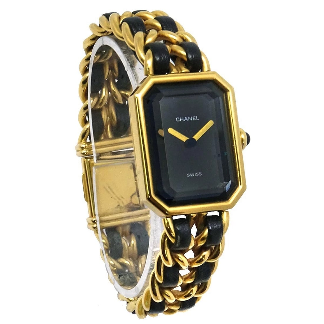 CHANEL WATCH GOLD: Chanel Watch Gold Brand: CHANEL Type: Wristwatch Material: Band Material Gold Plated, Leather, Case Material Gold Plated Color: Band Color Black, Gold, Dial Color Black, Gold Case Color Black,