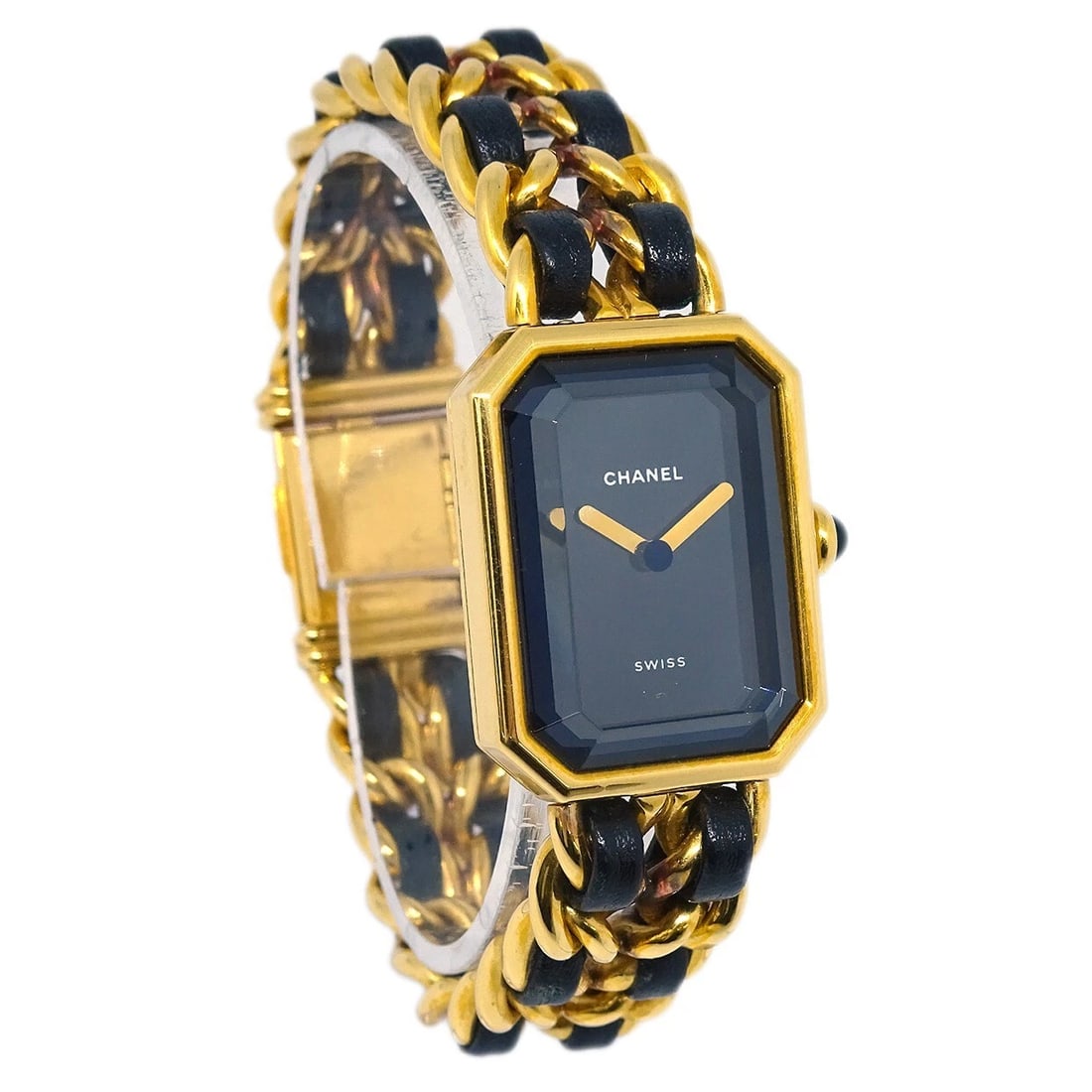 CHANEL WATCH GOLD: Chanel Watch Gold Brand: CHANEL Type: Wristwatch Material: Band Material Gold Plated, Leather, Case Material Gold Plated Color: Band Color Black, Gold, Dial Color Black, Gold Case Color Black,