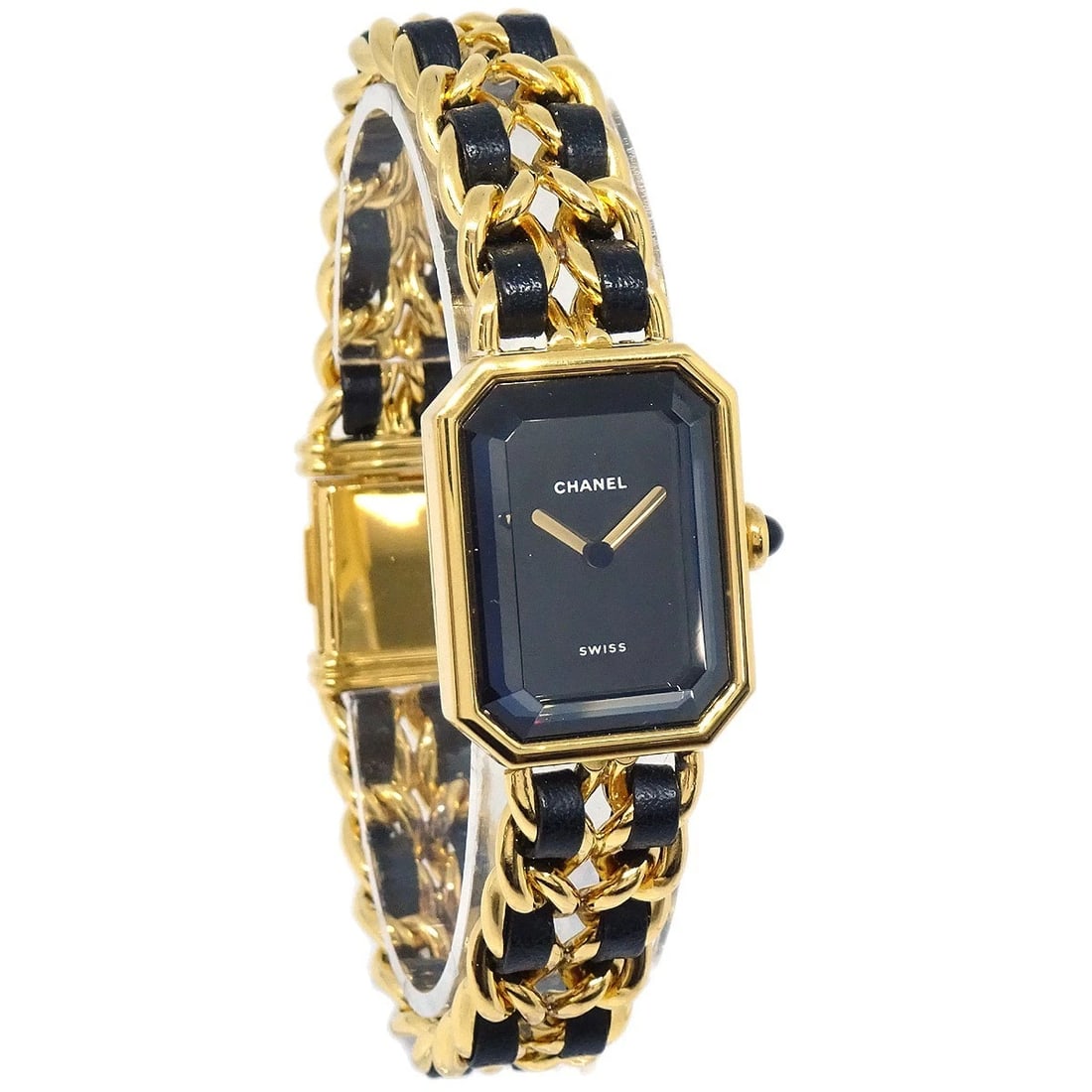 CHANEL WATCH GOLD: Chanel Watch Gold Brand: CHANEL Type: Wristwatch Material: Band Material Gold Plated, Leather, Case Material Gold Plated Color: Band Color Black, Gold, Dial Color Black, Gold Case Color Black,