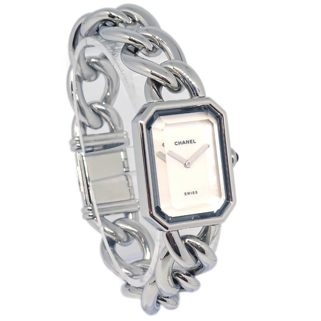 CHANEL WATCH SILVER SS SHELL: Chanel Watch Silver SS Shell Brand: CHANEL Type: Watch Material: Band Material Stainless Steel, Case Material Stainless Steel Color: Band Color Silver, Dial Color White Case Color Silver Size: Ban