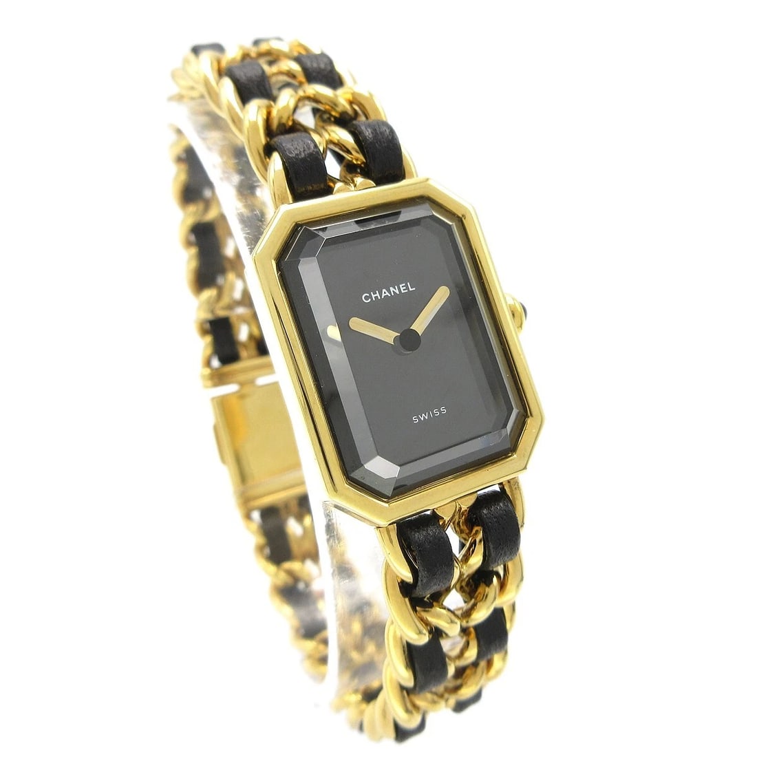 CHANEL WATCH GOLD: Chanel Watch Gold Brand: CHANEL Type: Wristwatch Material: Band Material Gold Plated, Leather, Case Material Gold Plated Color: Band Color Black, Gold, Dial Color Black, Gold Case Color Black, Gold
