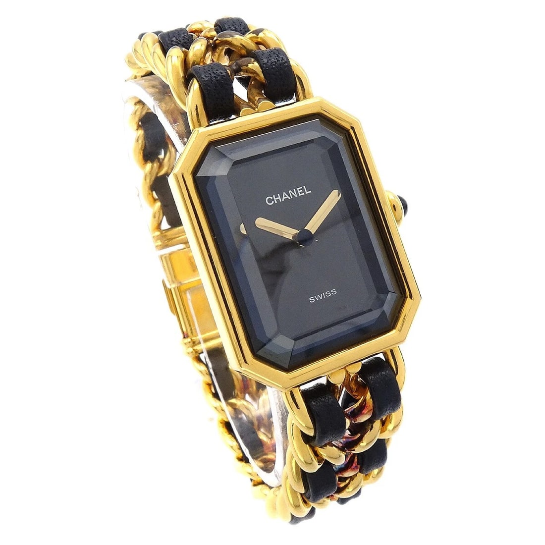 CHANEL WATCH GOLD: Chanel Watch Gold Brand: CHANEL Type: Wristwatch Material: Band Material Gold Plated, Leather, Case Material Gold Plated Color: Band Color Black, Gold, Dial Color Black, Gold Case Color Black,