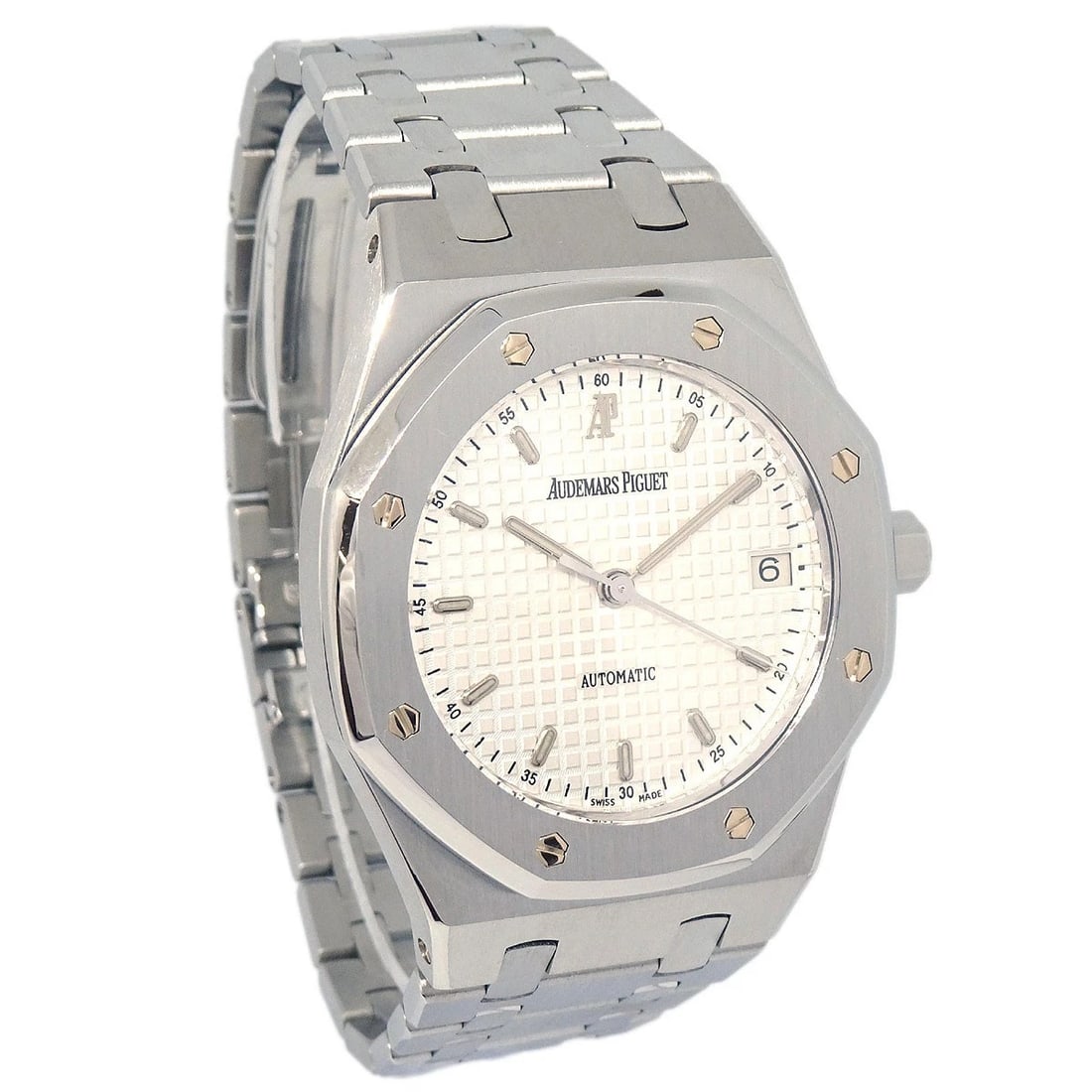 AUDEMARS PIGUET ROYAL OAK WATCH SS: Audemars Piguet Royal Oak Watch SS Brand: Audemars Piguet Type: Wristwatch Material: Band Material Stainless Steel, Case Material Stainless Steel Color: Band Color Silver, Dial Color White Case Col