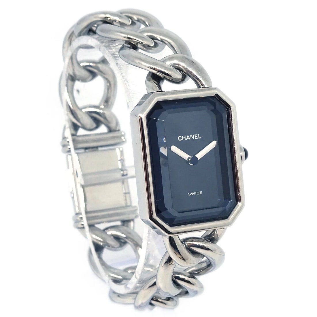 CHANEL WATCH SILVER SS: Chanel Watch Silver SS Brand: CHANEL Type: Watch Material: Band Material Stainless Steel, Case Material Stainless Steel Color: Band Color Silver, Dial Color Black Case Color Silver Size: Band Widt