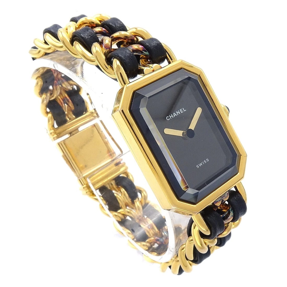 CHANEL WATCH GOLD: Chanel Watch Gold Brand: CHANEL Type: Wristwatch Material: Band Material Gold Plated, Leather, Case Material Gold Plated Color: Band Color Black, Gold, Dial Color Black, Gold Case Color Black, Gold