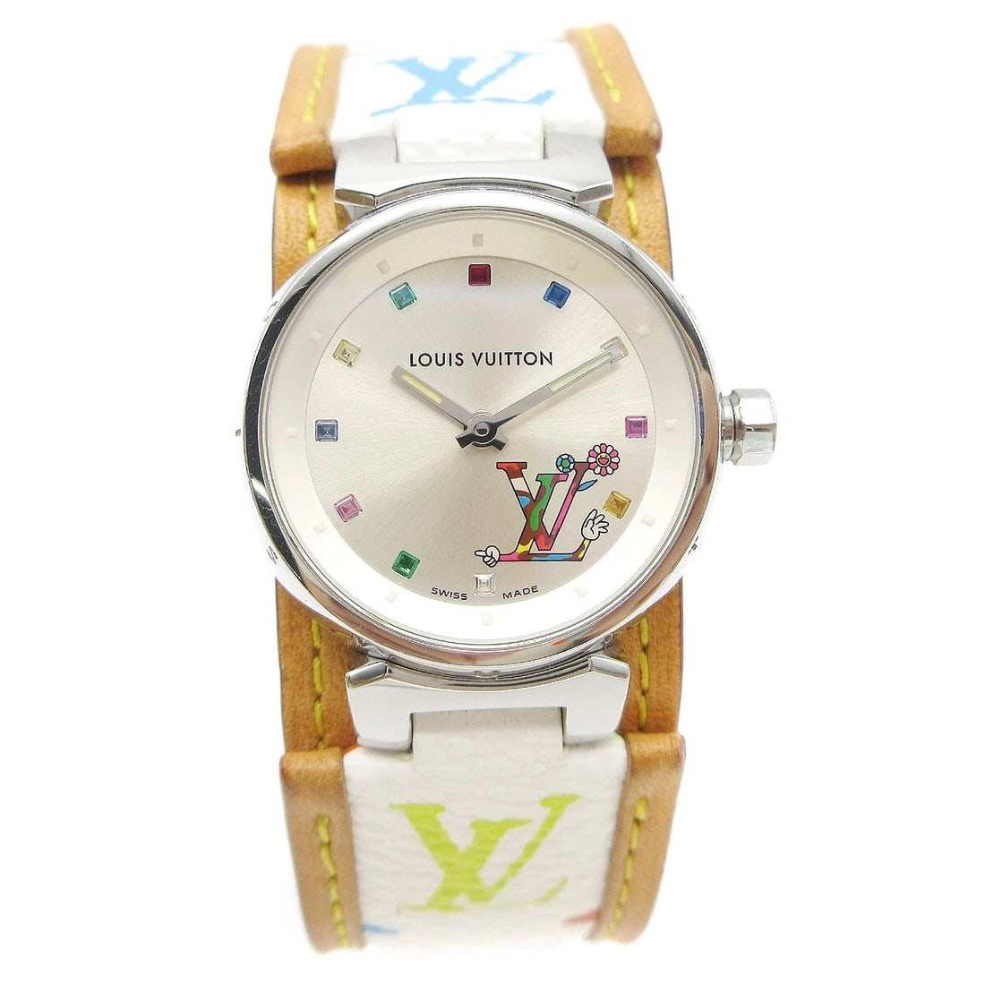 LOUIS VUITTON WATCH STAINLESS STEEL: Louis Vuitton Watch Stainless Steel Brand: LOUIS VUITTON Type: Wristwatch Material: Band Material Multicolor Canvas, Case Material Stainless Steel Color: Band Color White, Dial Color White Case Col
