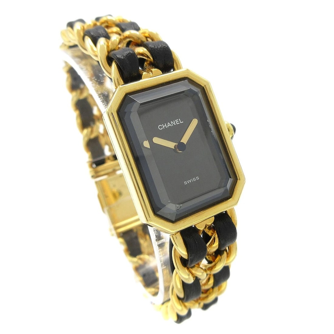 CHANEL WATCH GOLD: Chanel Watch Gold Brand: CHANEL Type: Wristwatch Material: Band Material Gold Plated, Leather, Case Material Gold Plated Color: Band Color Black, Gold, Dial Color Black, Gold Case Color Black,
