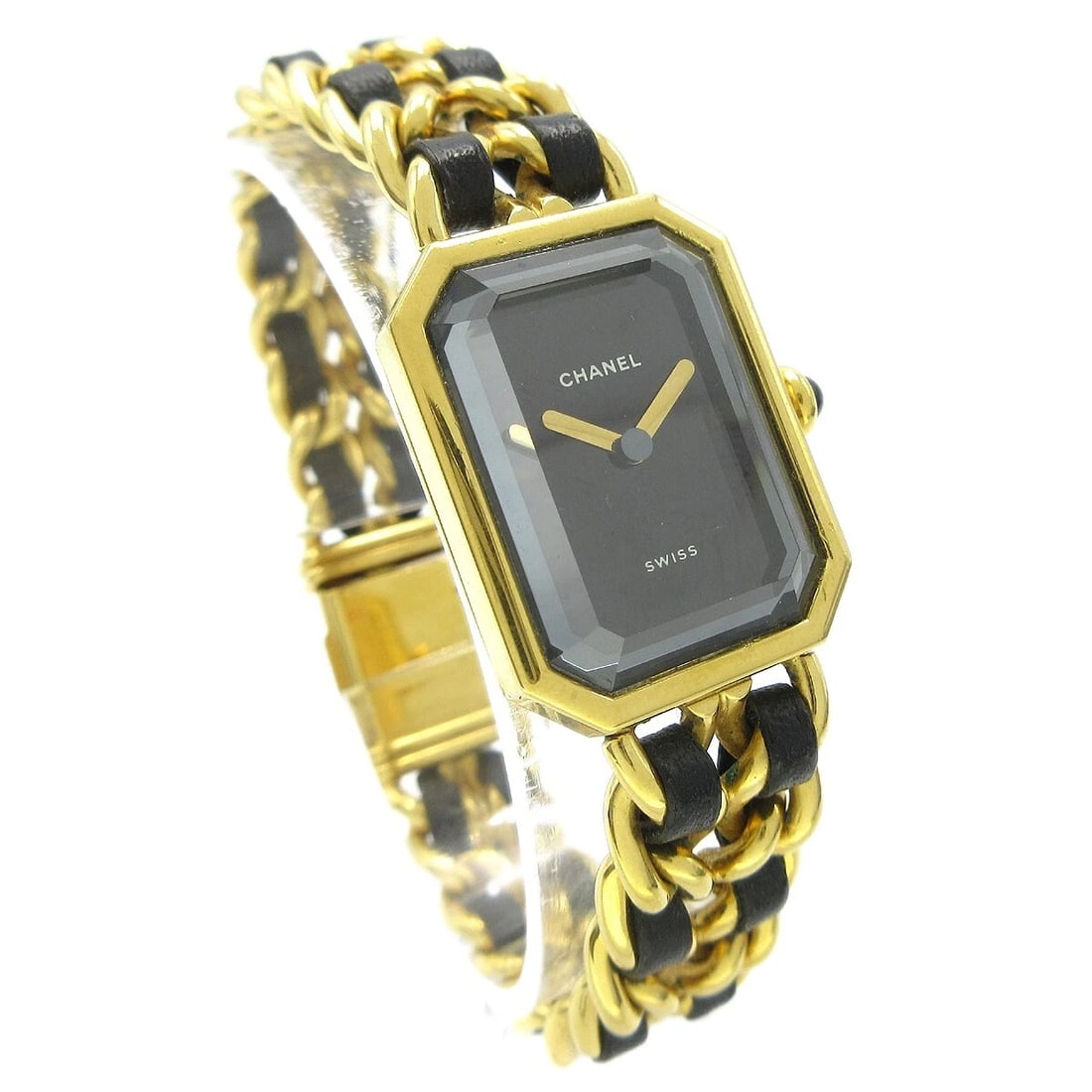 CHANEL WATCH GOLD: Chanel Watch Gold Brand: CHANEL Type: Wristwatch Material: Band Material Gold Plated, Leather, Case Material Gold Plated Color: Band Color Black, Gold, Dial Color Black, Gold Case Color Black,