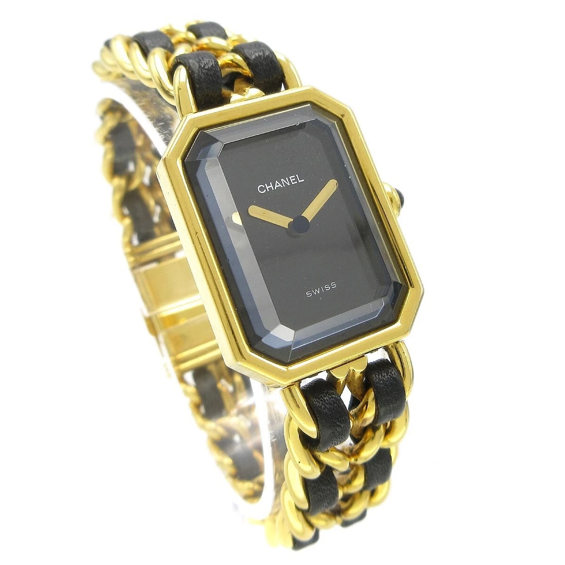 CHANEL WATCH GOLD: Chanel Watch Gold Brand: CHANEL Type: Wristwatch Material: Band Material Gold Plated, Leather, Case Material Gold Plated Color: Band Color Black, Gold, Dial Color Black, Gold Case Color Black,