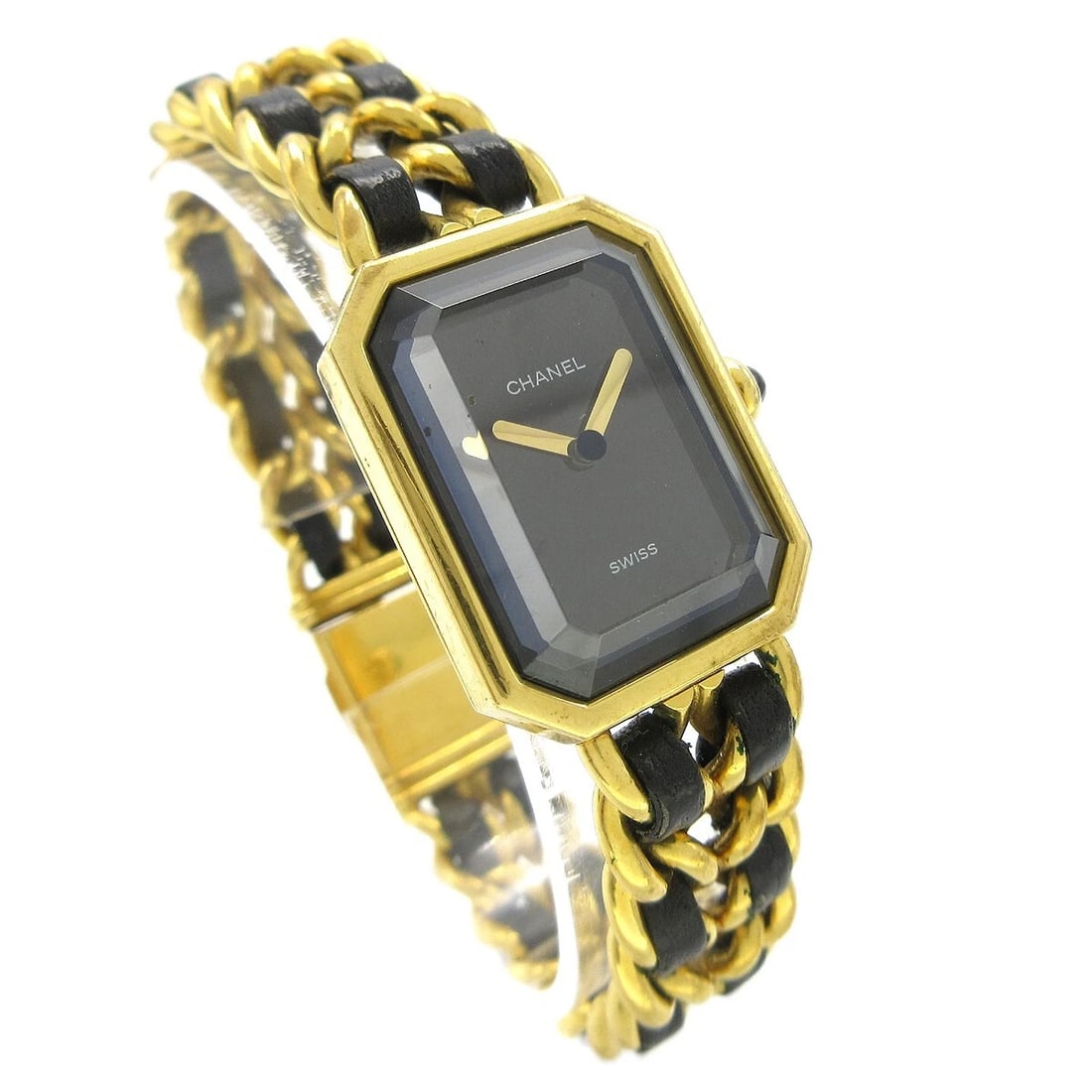CHANEL WATCH GOLD: Chanel Watch Gold Brand: CHANEL Type: Wristwatch Material: Band Material Gold Plated, Leather, Case Material Gold Plated Color: Band Color Black, Gold, Dial Color Black, Gold Case Color Black,