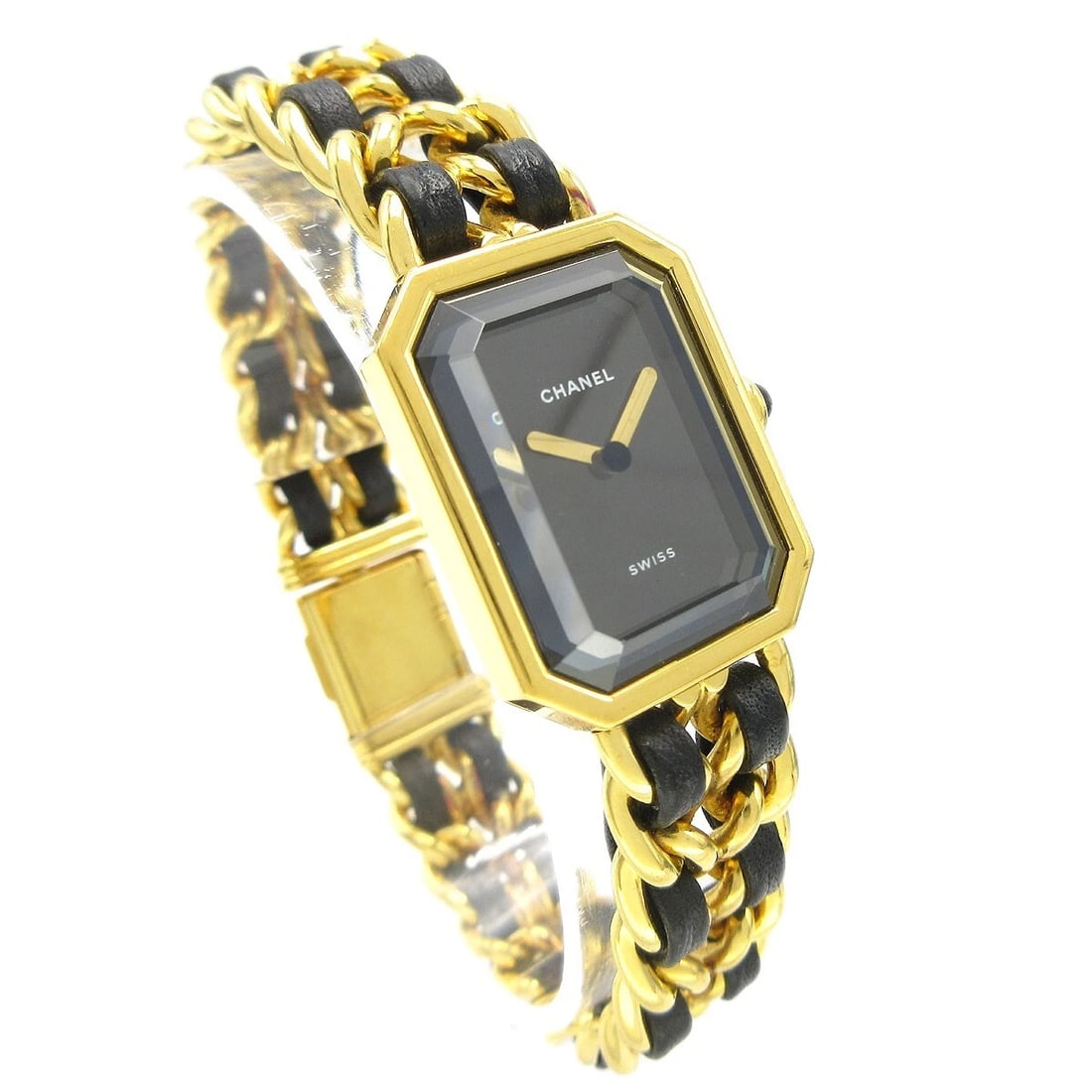 CHANEL WATCH GOLD: Chanel Watch Gold Brand: CHANEL Type: Wristwatch Material: Band Material Gold Plated, Leather, Case Material Gold Plated Color: Band Color Black, Gold, Dial Color Black, Gold Case Color Black,