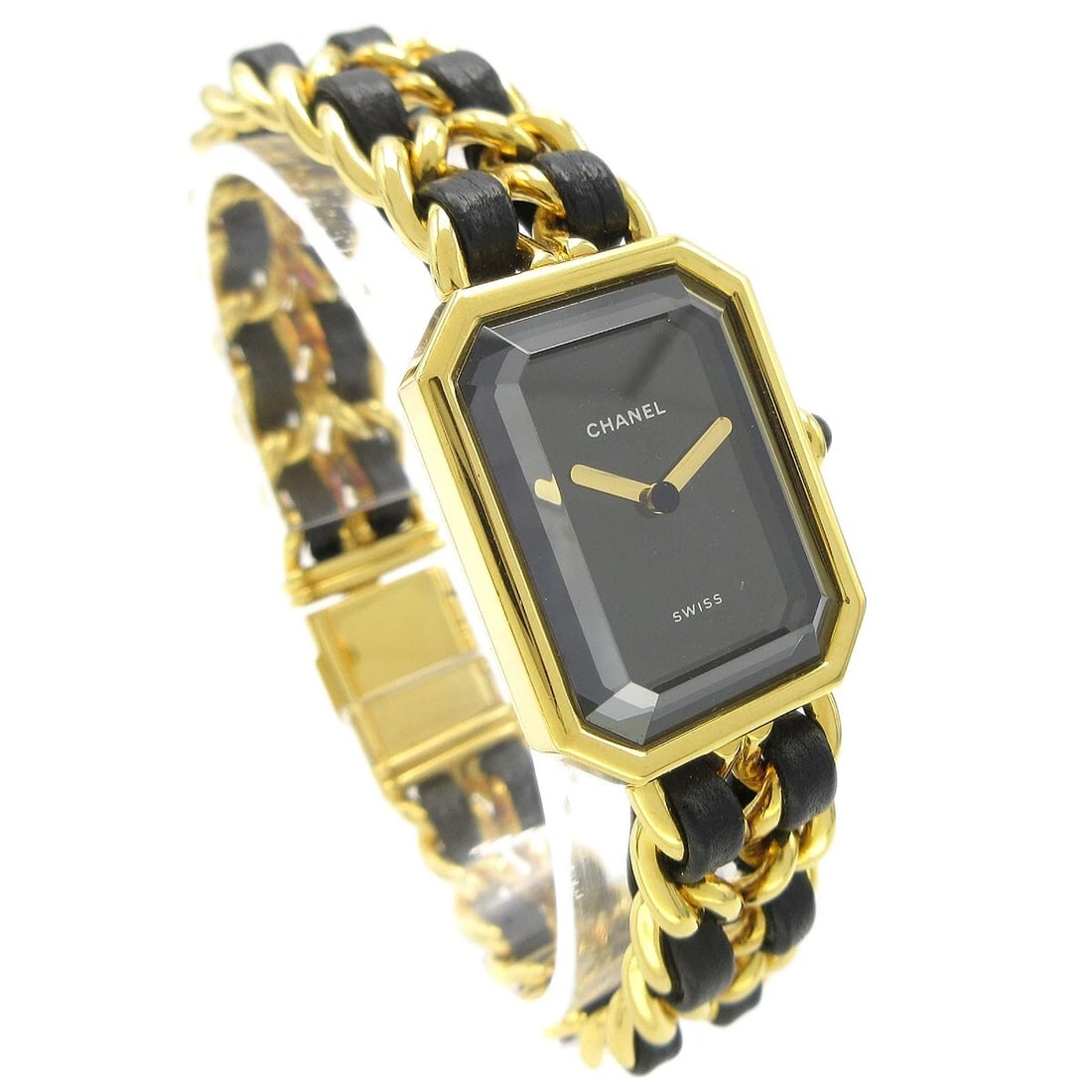 CHANEL WATCH GOLD: Chanel Watch Gold Brand: CHANEL Type: Wristwatch Material: Band Material Gold Plated, Leather, Case Material Gold Plated Color: Band Color Black, Gold, Dial Color Black, Gold Case Color Black,
