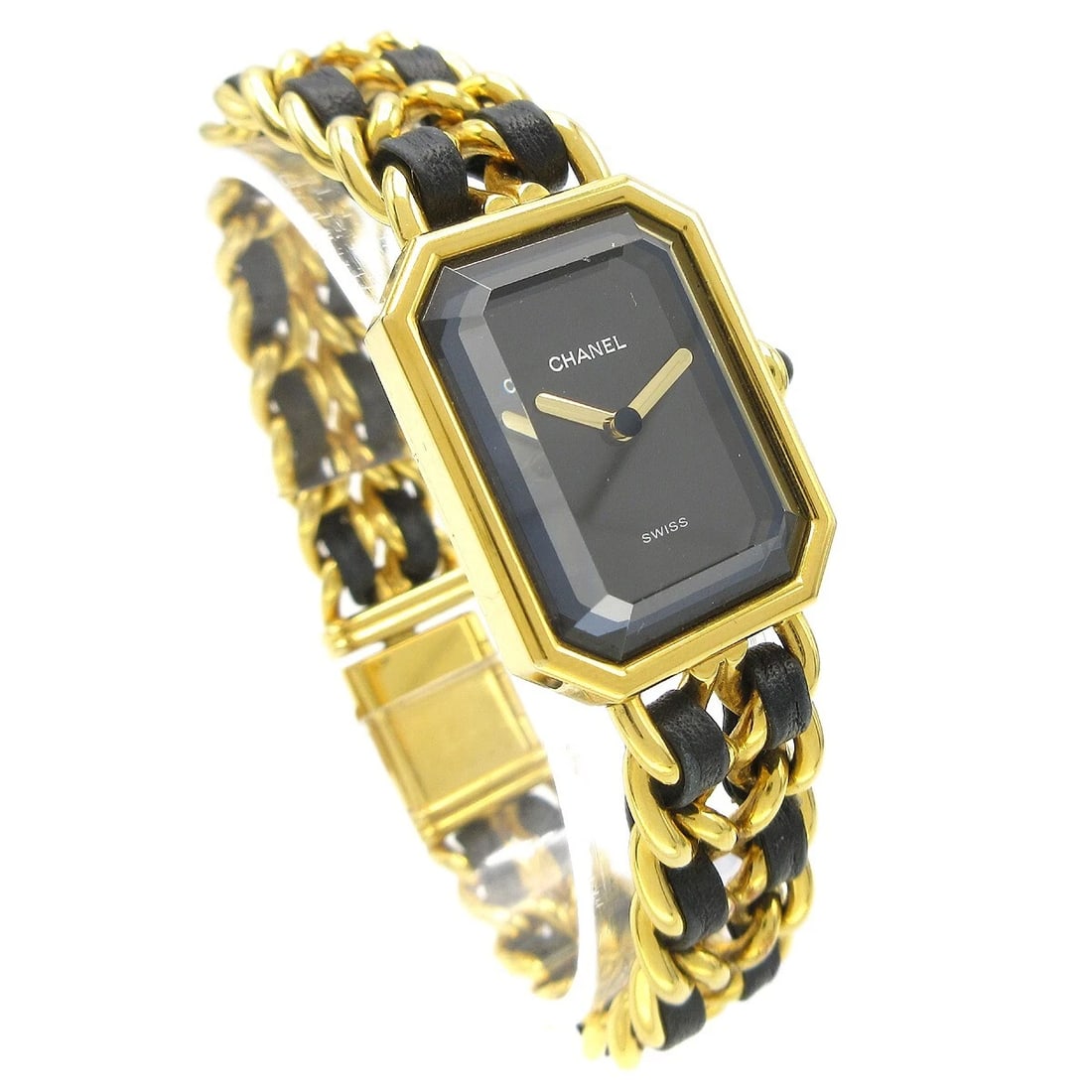 CHANEL WATCH GOLD: Chanel Watch Gold Brand: CHANEL Type: Wristwatch Material: Band Material Gold Plated, Leather, Case Material Gold Plated Color: Band Color Black, Gold, Dial Color Black, Gold Case Color Black,