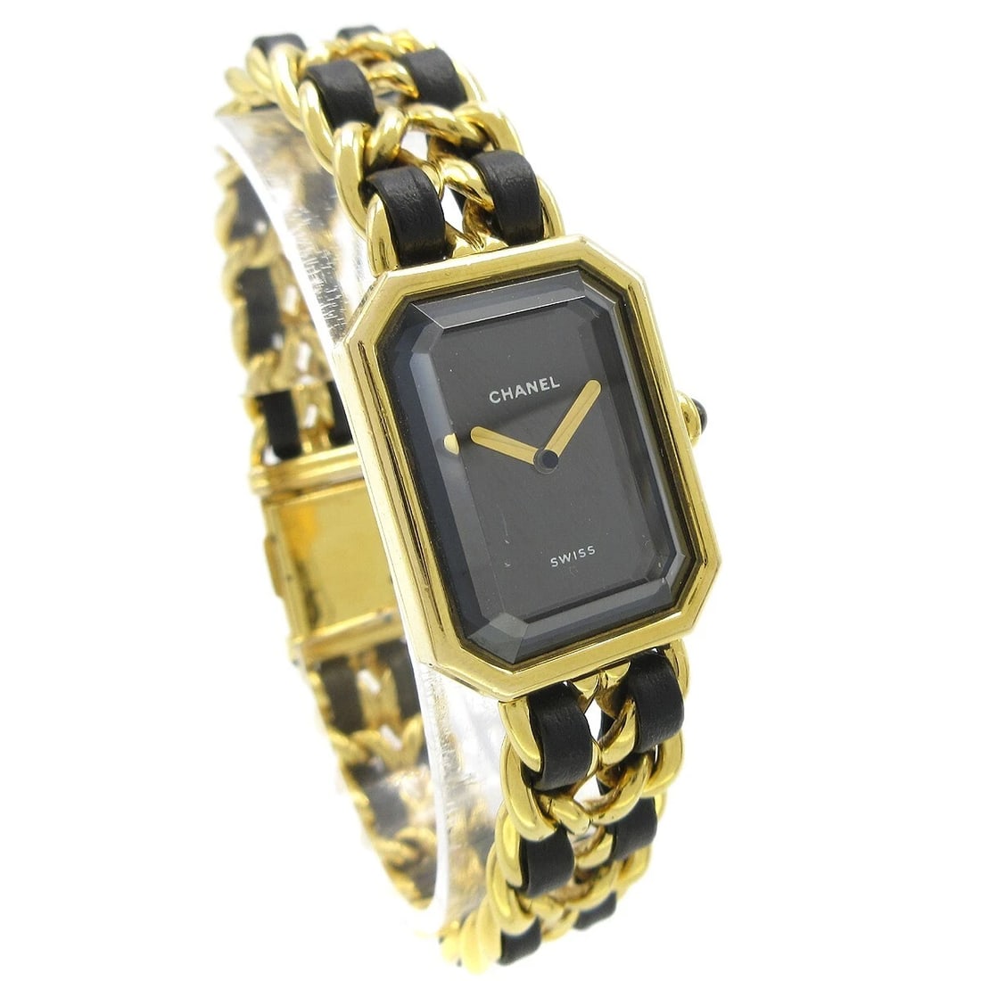 CHANEL WATCH GOLD: Chanel Watch Gold Brand: CHANEL Type: Wristwatch Material: Band Material Gold Plated, Leather, Case Material Gold Plated Color: Band Color Black, Gold, Dial Color Black, Gold Case Color Black,