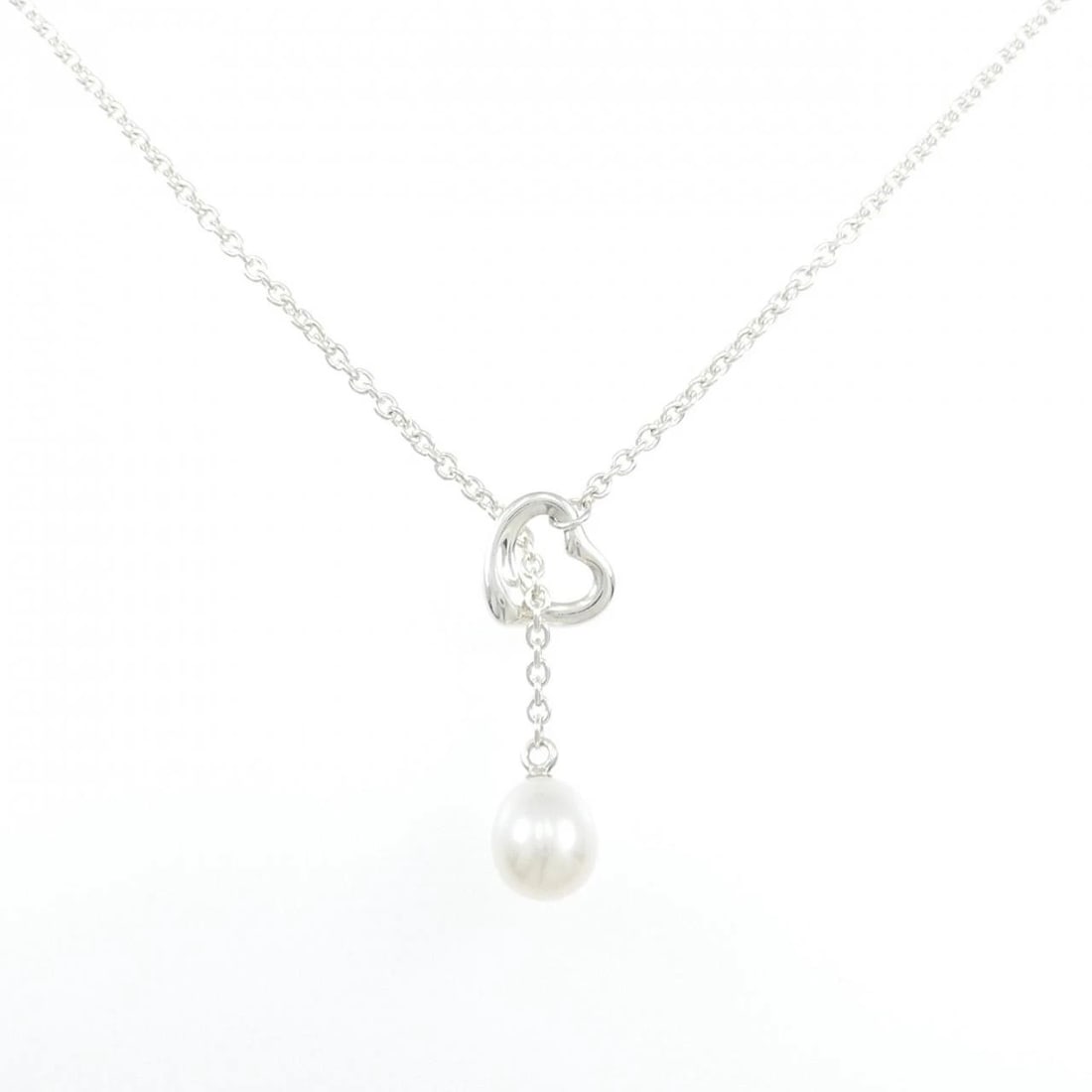 TIFFANY & CO. OPEN HEART LARIAT NECKLACE: TIFFANY & Co. Open Heart Lariat Necklace Brand: TIFFANY&Co. Type: Necklace Material: 925Silver, Main Stone/Creation fresh water pearl Color: silver Size: -48cmActual Size Pendant length
