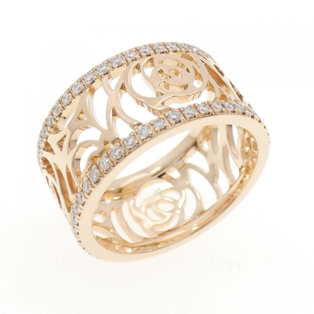 CHANEL CAMELLIA MEDIUM RING: Chanel Camellia Medium Ring Brand: CHANEL Type: ring Material: 750 Pink Gold, Main Stone/Creation Natural Color: pink Size: US 5 Accessories: None Accessories Notice: When purchasing pre-o