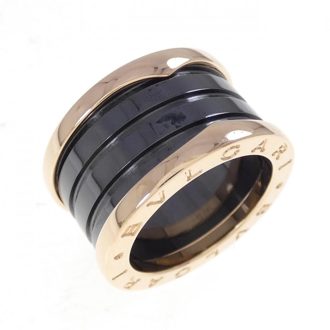 BVLGARI B.ZERO1 4-BAND RING: Bvlgari B.zero1 4-band ring Brand: BVLGARI Type: Ring Material: 750 pink gold/ceramic, Color: pink Size: US 4 3/4 Accessories: None Accessories Notice: When purchasing pre-owned goods, ple