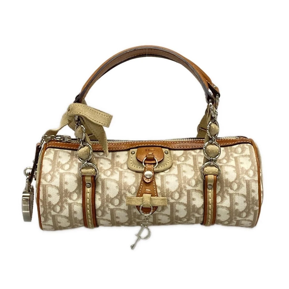 DIOR/CHRISTIANDIOR ROMANTIQUE CREAM BROWN PVC LEATHER HANDBAG (1 of 8)