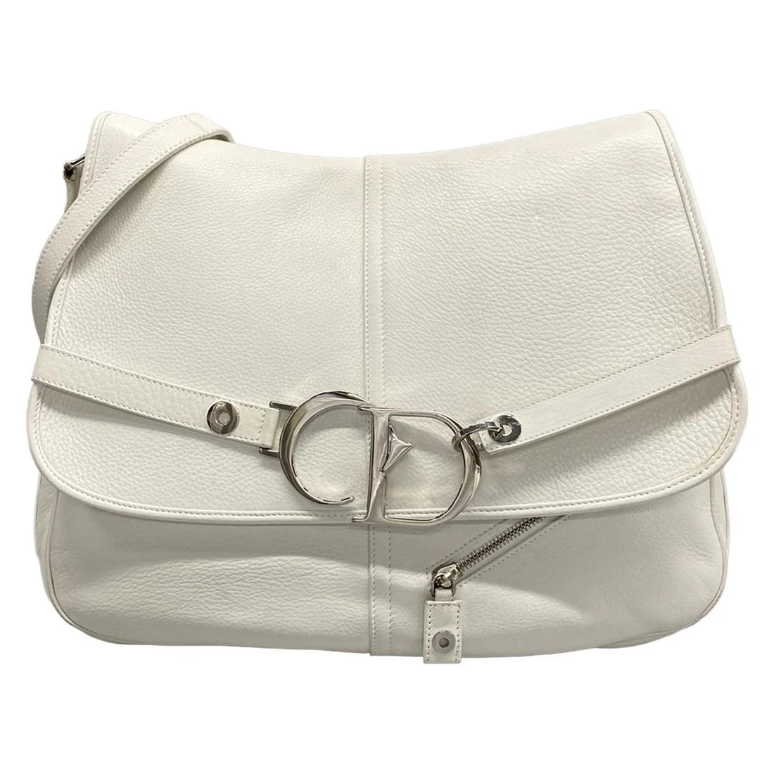 DIOR/CHRISTIANDIOR - WHITE LEATHER SHOULDER BAG: DIOR/ChristianDior - White Leather Shoulder Bag Brand: DIOR/ChristianDior Type: Shoulder Bag Material: Leather Color: White Size: Height : 10.24 inch (26 cm) Width : 15.16 inch (38.5 cm) Depth : 2