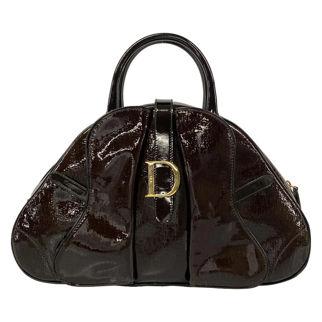 DIOR/CHRISTIANDIOR DOUBLE SADDLE BAG DARK BROWN PATENT LEATHER HANDBAG: DIOR/ChristianDior Double Saddle Bag Dark Brown Patent Leather Handbag Brand: DIOR/ChristianDior Type: Handbag Material: Patent Leather Color: Dark Brown Size: Height : 9.45 inch (24 cm) Width : 1