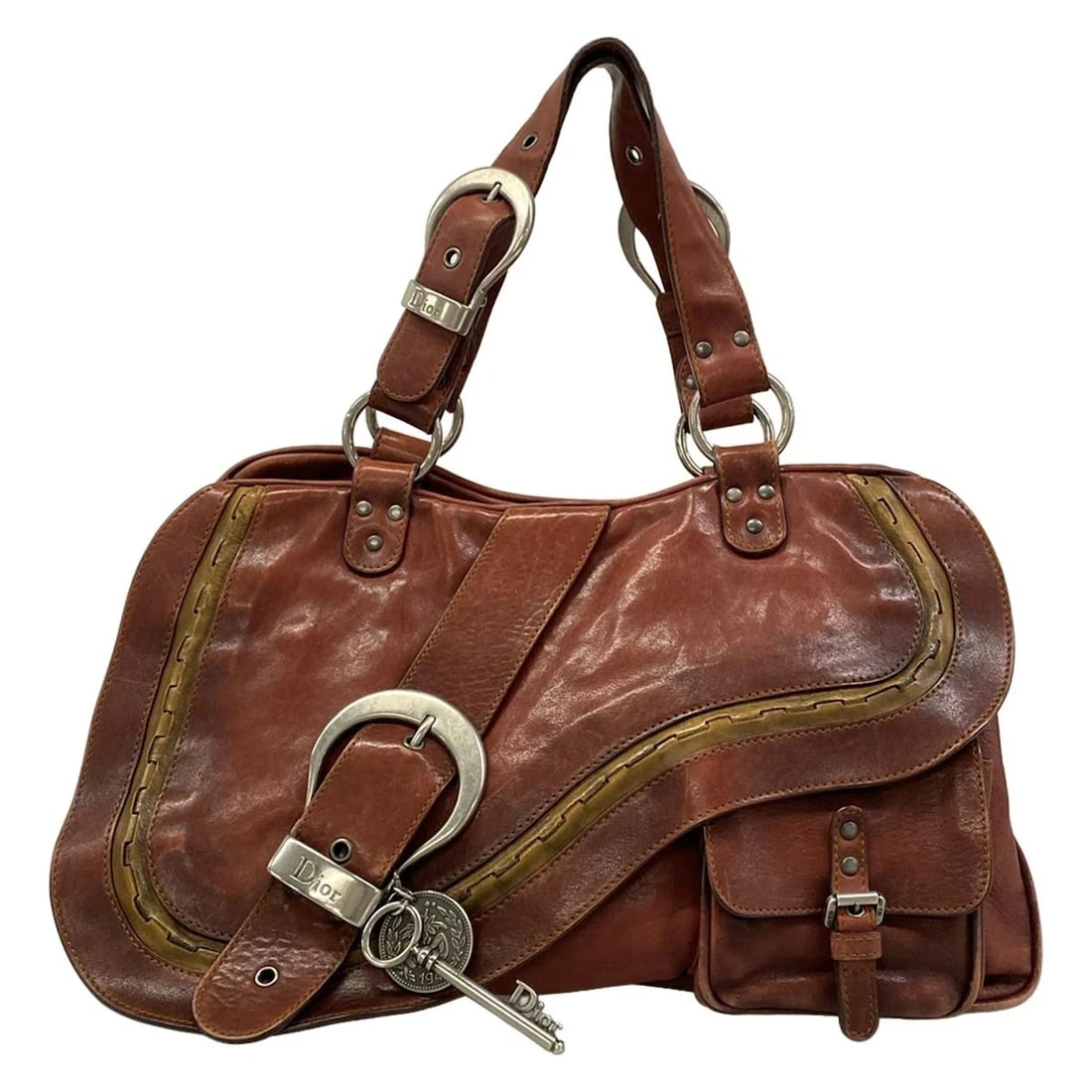 DIOR/CHRISTIANDIOR GAUCHO BORDEAUX LIGHT BROWN LEATHER HANDBAG (1 of 10)