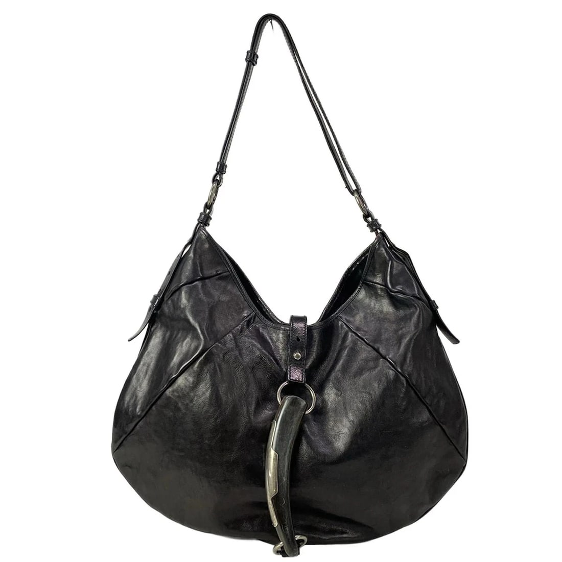 YVESSAINTLAURENT RIVEGAUCHE (YSL) MOMBASA BLACK LEATHER SHOULDER BAG (1 of 7)