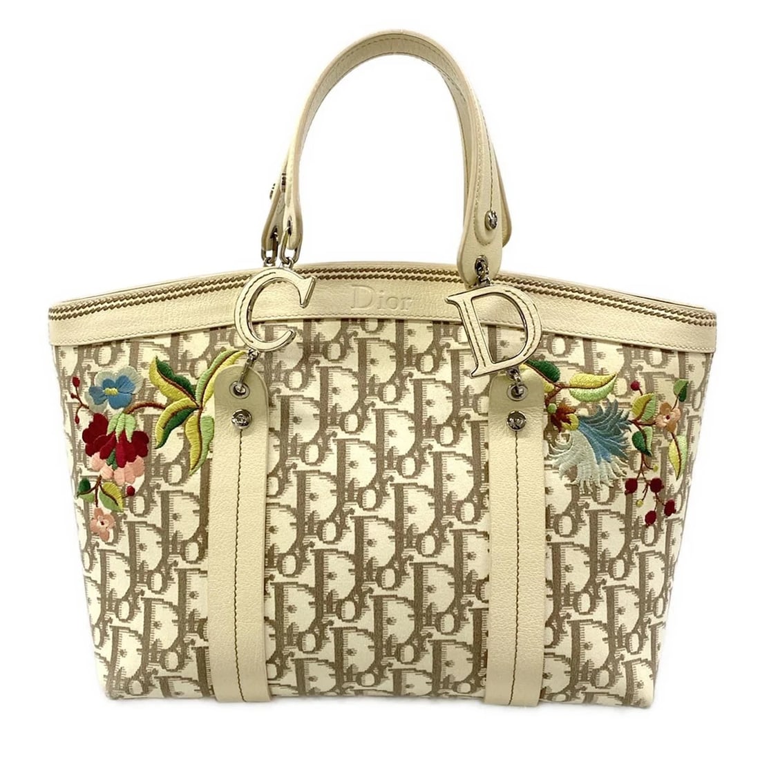 DIOR/CHRISTIANDIOR - CREAM JACQUARD LEATHER HANDBAG (1 of 10)