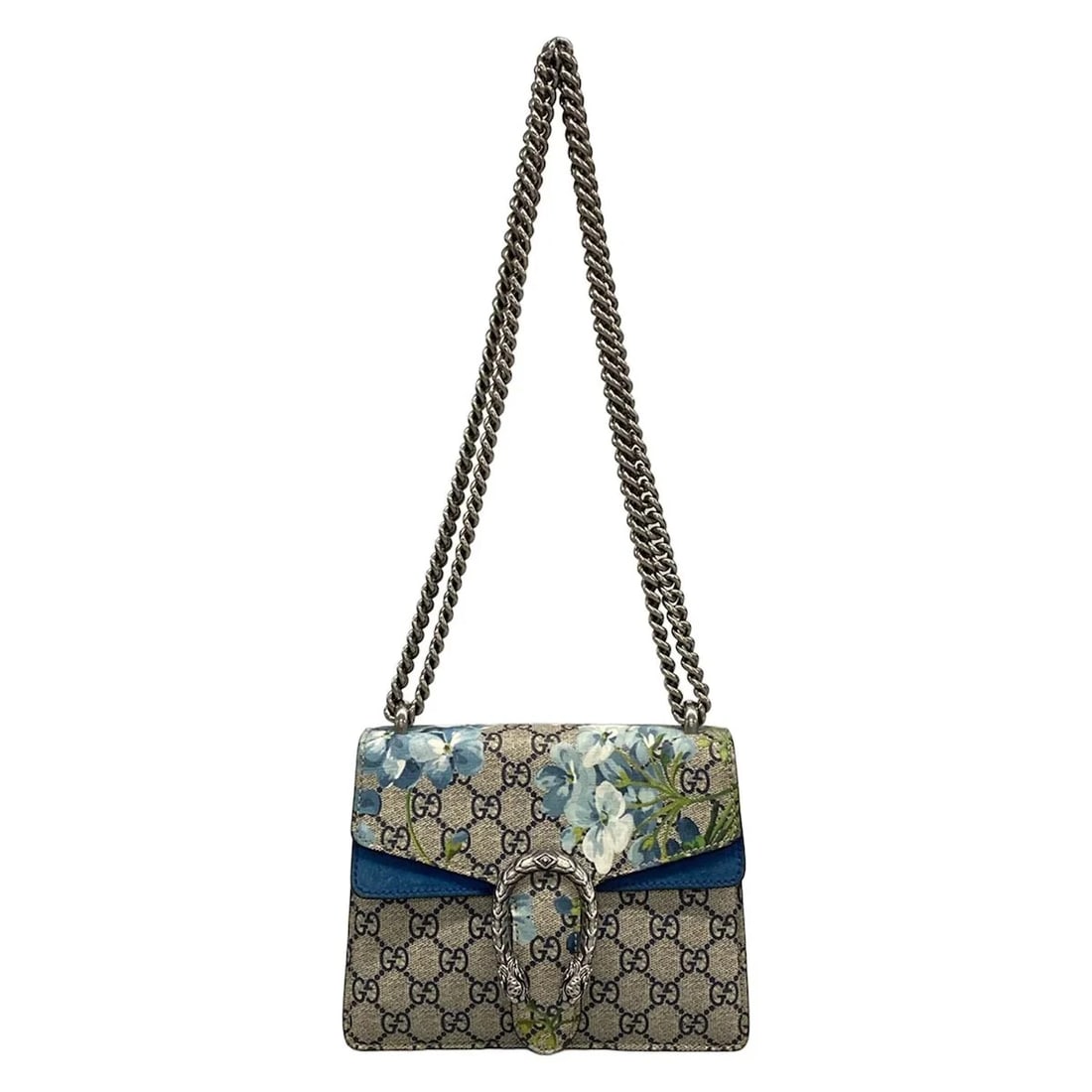 GUCCI DIONYSUS/GG BLOOMS BEIGE LIGHT BLUE MULTI PVC SUEDE - SHOULDER BAG: GUCCI Dionysus/GG Blooms Beige Light Blue Multi PVC Suede - Shoulder Bag Brand: GUCCI Type: Shoulder Bag Material: PVC, Suede Color: Beige, Light Blue, Multi Size: Height : 6.1 inch (15.5 cm) Widt