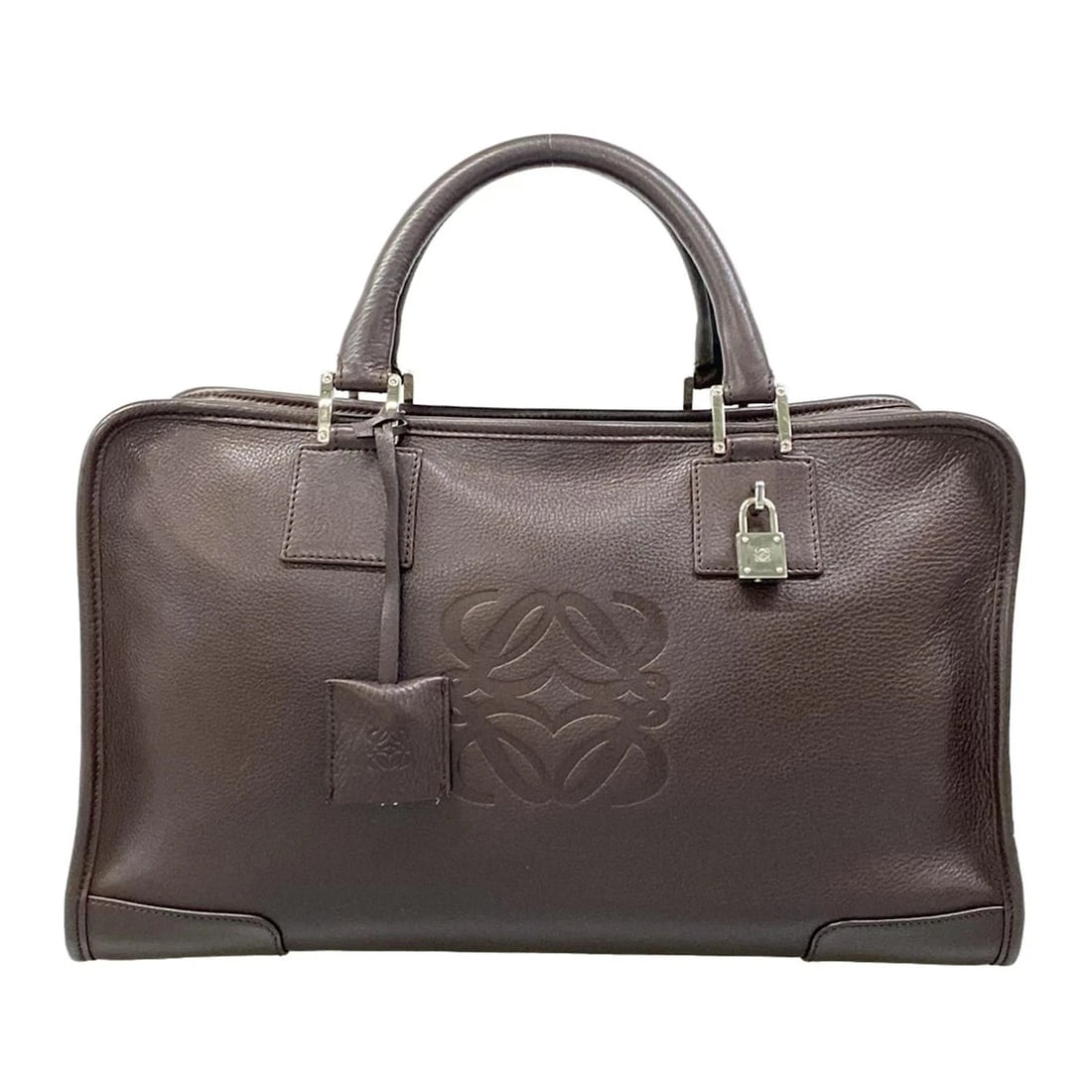 LOEWE AMAZONA 36 DARK BROWN LEATHER HANDBAG: LOEWE Amazona 36 Dark Brown Leather Handbag Brand: LOEWE Type: Handbag Material: Leather Color: Dark Brown Size: Height : 8.66 inch (22 cm) Width : 13.98 inch (35.5 cm) Depth : 6.1 inch (15.5 cm)