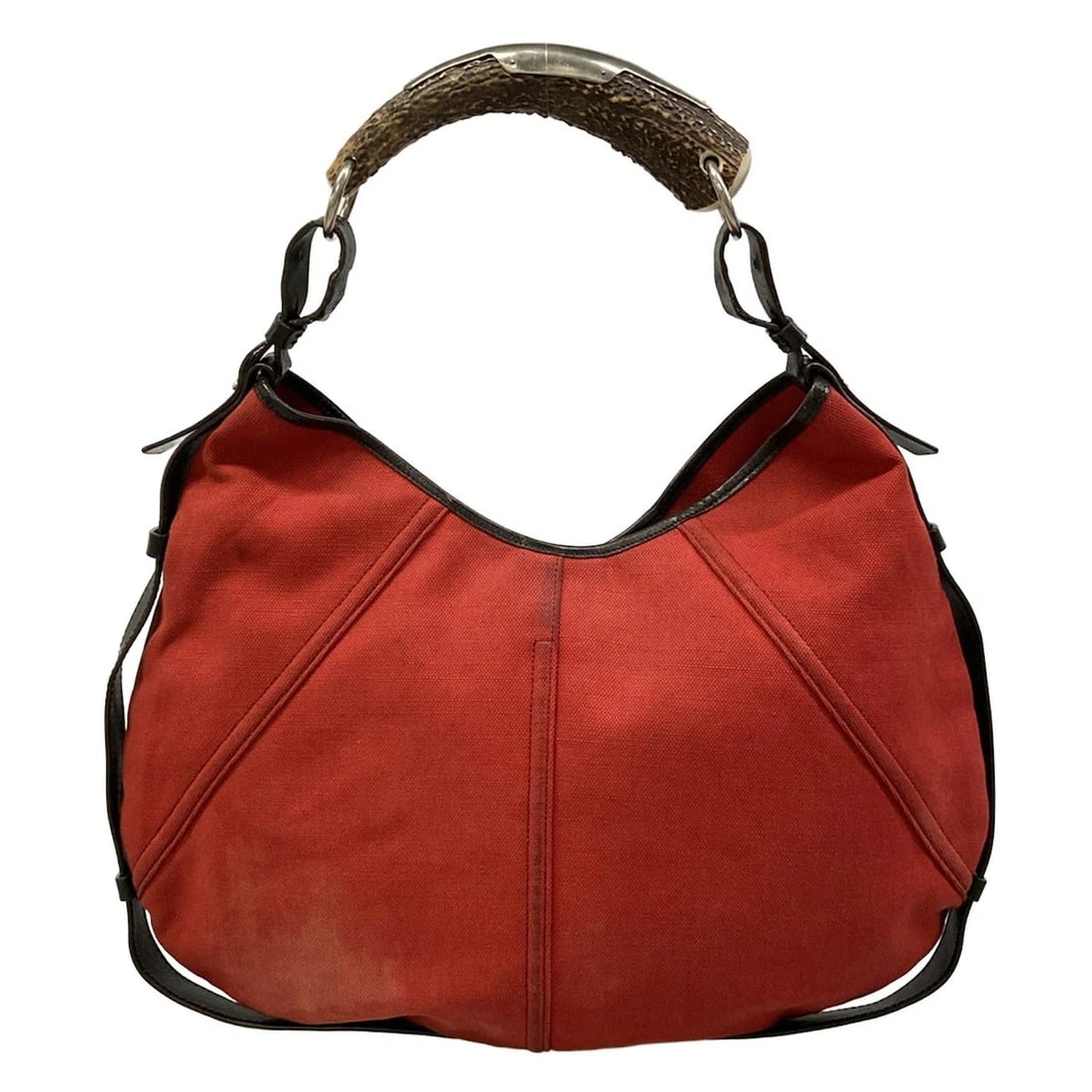 YVESSAINTLAURENT RIVEGAUCHE MOMBASA RED DARK BROWN CANVAS LEATHER (1 of 10)