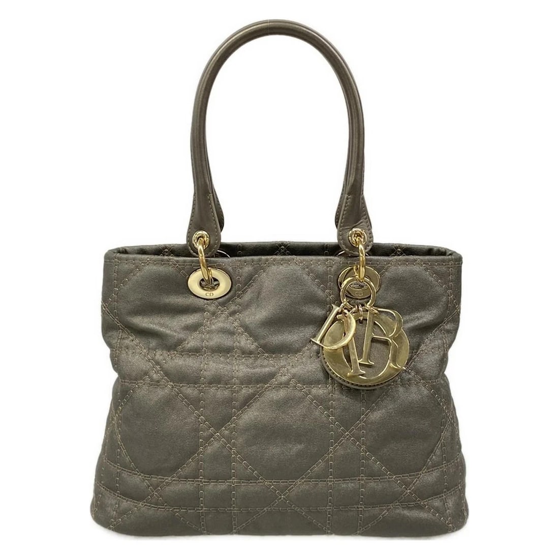 DIOR/CHRISTIANDIOR CANNAGE STITCH GRAY COATED CANVAS LEATHER HANDBAG: DIOR/ChristianDior Cannage Stitch Gray Coated Canvas Leather Handbag Brand: DIOR/ChristianDior Type: Handbag Material: Coated Canvas, Leather Color: Gray Size: Height : 9.25 inch (23.5 cm) Width :