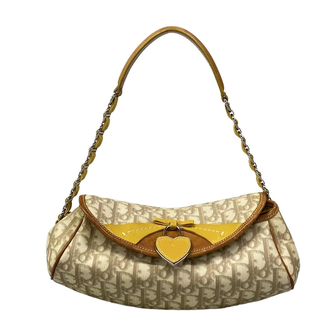 DIOR/CHRISTIANDIOR ROMANTIC/TROTTER BROWN YELLOW MULTI PVC LEATHER HANDBAG: DIOR/ChristianDior Romantic/Trotter Brown Yellow Multi PVC Leather Handbag Brand: DIOR/ChristianDior Type: Handbag Material: PVC, Leather Color: Brown, Yellow, Multi Size: Height : 4.72 inch" (12