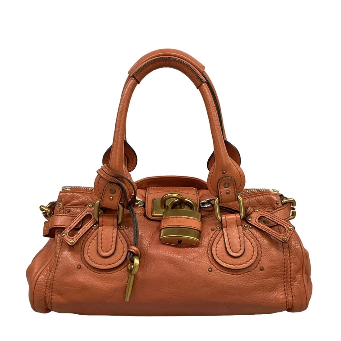 CHLOE PADDINGTON ORANGE LEATHER HANDBAG: Chloe Paddington Orange Leather Handbag Brand: Chloe Type: Handbag Material: Leather Color: Orange Size: Height : 7.67 inch(19.5 cm) Width : 14.17 inch (36 cm) Depth : 8.27 inch (21 cm) Handle : 7