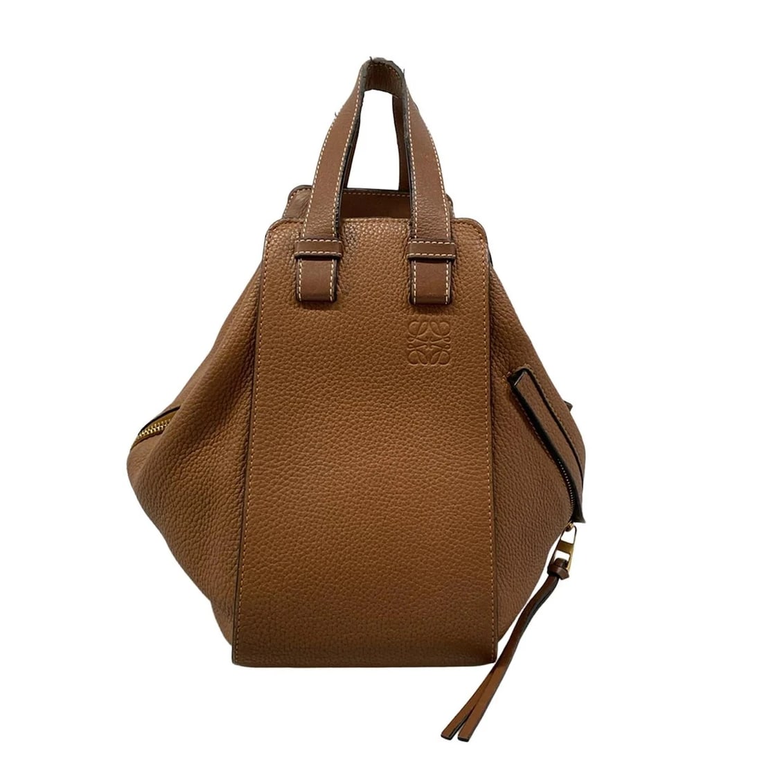 LOEWE HAMMOCK BAG SMALL BROWN LEATHER TOTE BAG: LOEWE Hammock bag small Brown Leather Tote Bag Brand: LOEWE Type: Tote Bag Material: Leather Color: Brown Size: Height : 9.45 inch (24 cm) Width : 5.31 inch (13.5 cm) - 12.6 inch (32 cm) Depth : 1