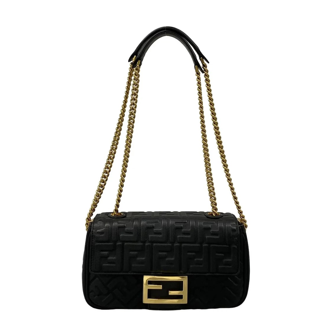 FENDI BAGUETTE CHAIN MIDI BLACK NAPPA LEATHER - SHOULDER BAG: FENDI Baguette Chain Midi Black Nappa Leather - Shoulder Bag Brand: FENDI Type: Shoulder Bag Material: Nappa Leather Color: Black Size: Height : 5.12 inch" (13 cm) Width : 9.06 inch (23 cm) Depth