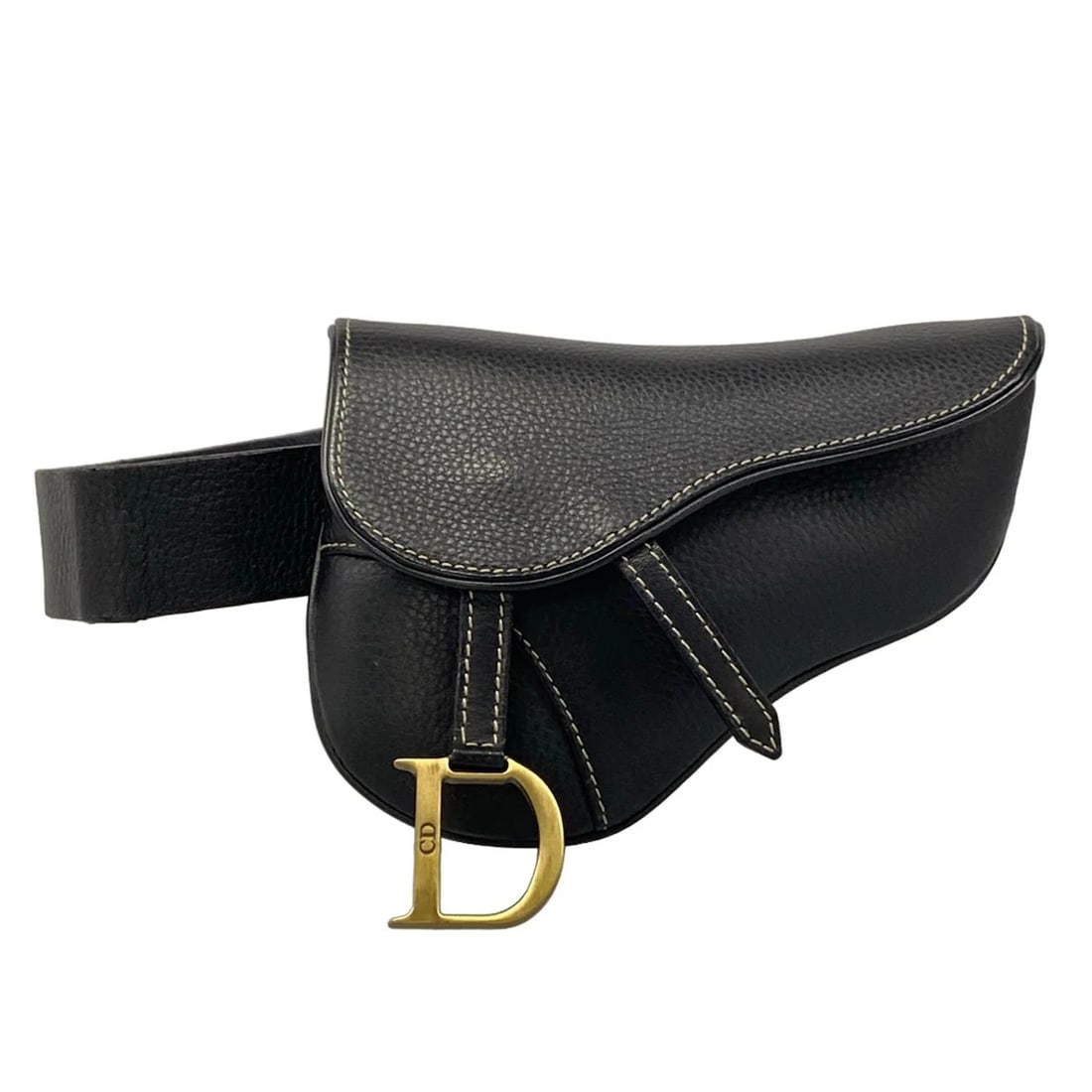 DIOR/CHRISTIANDIOR SADDLE BAG BLACK LEATHER BUM BAG: DIOR/ChristianDior Saddle Bag Black Leather Bum Bag Brand: DIOR/ChristianDior Type: Bum Bag Material: Leather Color: Black Size: Height : 4.92 inch (12.5 cm) Width : 6.3 inch (16 cm) Depth : 0.98