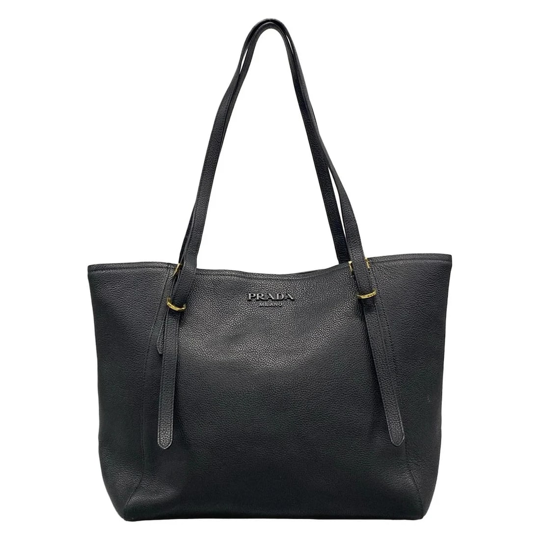 PRADA - BLACK LEATHER TOTE BAG: PRADA - Black Leather Tote Bag Brand: PRADA Type: Tote Bag Material: Leather Color: Black Size: Height : 11.81 inch" (30 cm) Width : 12.4 inch (31.5 cm) - 17.72 inch (45 cm) Depth : 5.51 inch (14