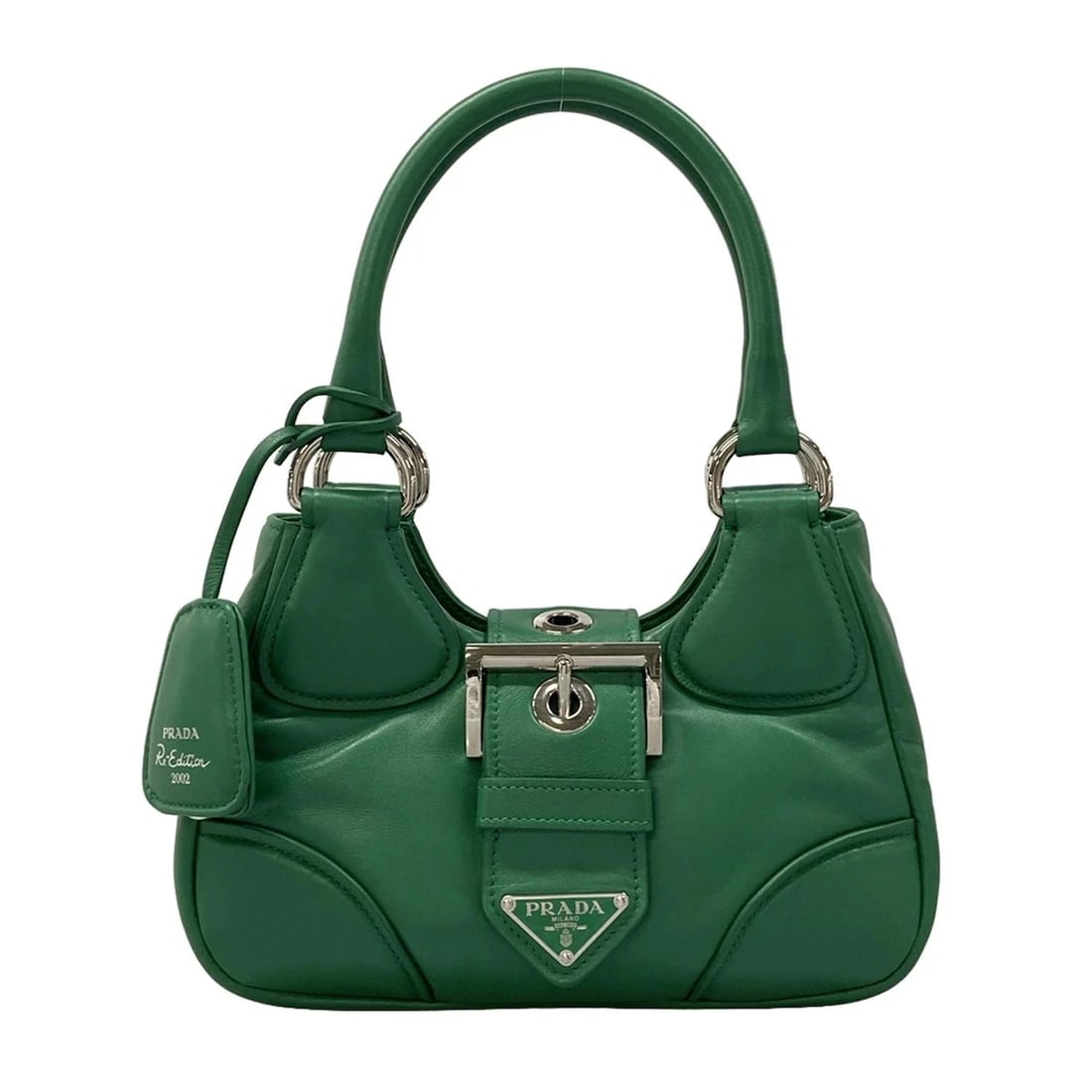 PRADA - GREEN LEATHER HANDBAG: PRADA - Green Leather Handbag Brand: PRADA Type: Handbag Material: Leather Color: Green Size: Height : 9.06 inch (23 cm) Width : 7.48 inch - 9.06 inch Depth : 2.76 inch (7 cm) Handle : 6.69 inch (